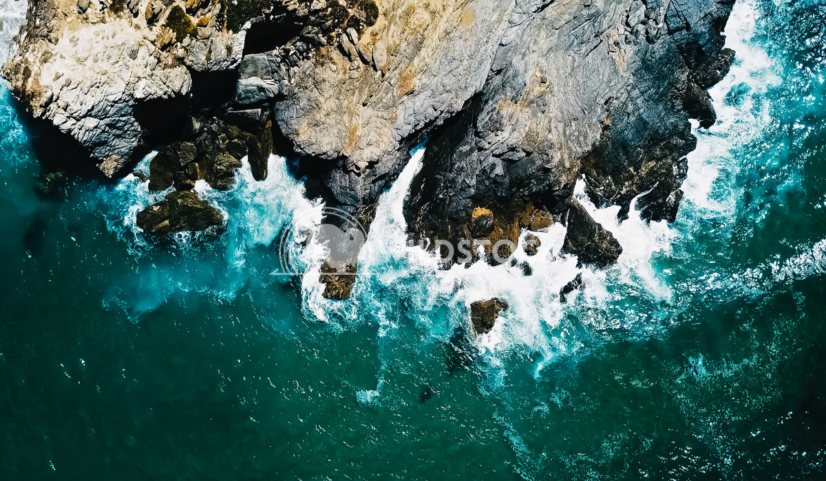 Aerial Drone View Of Dramatic Ocean Waves Crushing On Rocky Landscape Radu Bercan Aerial Drone View Of Dramatic Ocean Wa